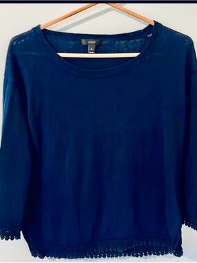 JCrew Navy Linen cotton sweater, 3/4 sleeve lightweight with trim